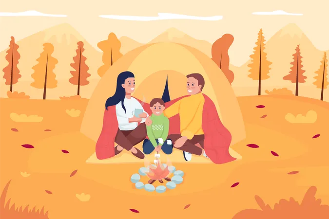 Familiencamping im Oktober  Illustration