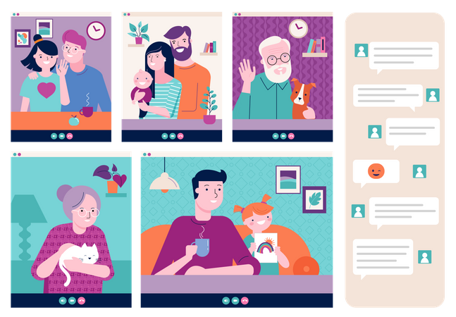 Familie chattet per Videoanruf  Illustration