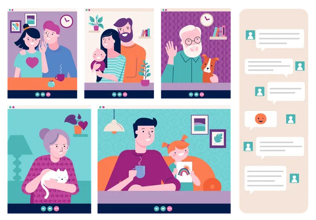 Familie chattet per Videoanruf  Illustration