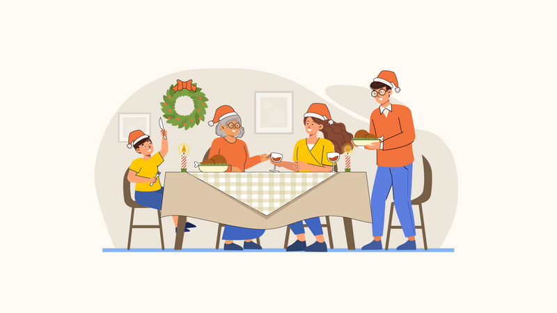 Familienessen an Thanksgiving  Illustration