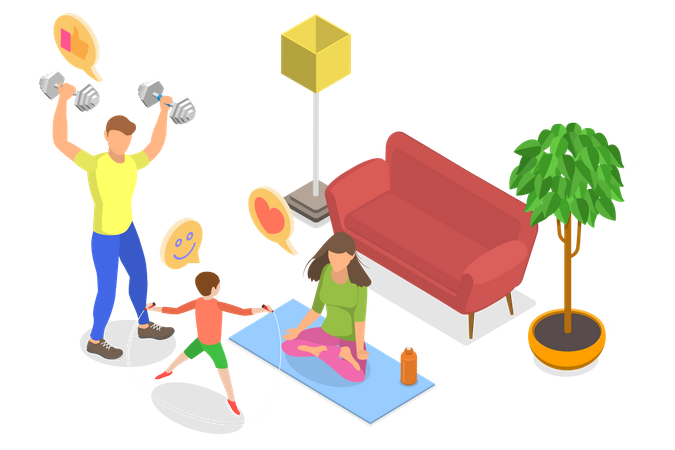 Familienfitness als Zuhause  Illustration