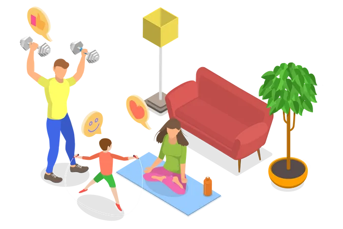 Familienfitness als Zuhause  Illustration