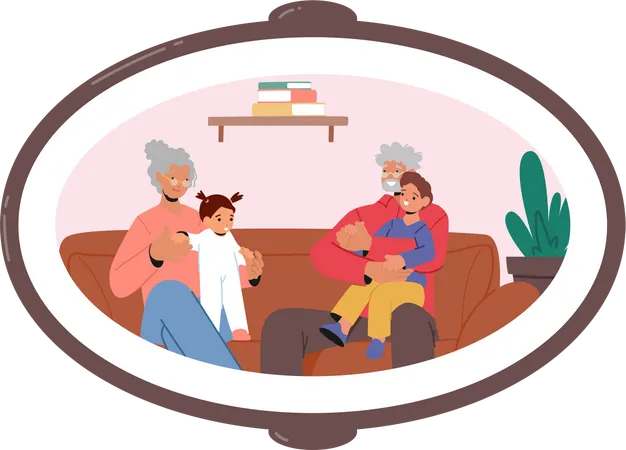 Familienfotorahmen mit Großeltern  Illustration