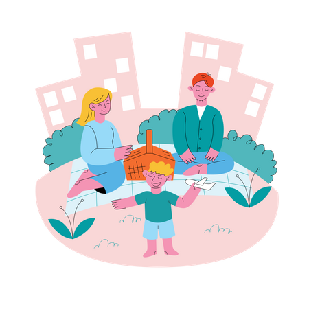 Familienpicknick in einem Garten  Illustration