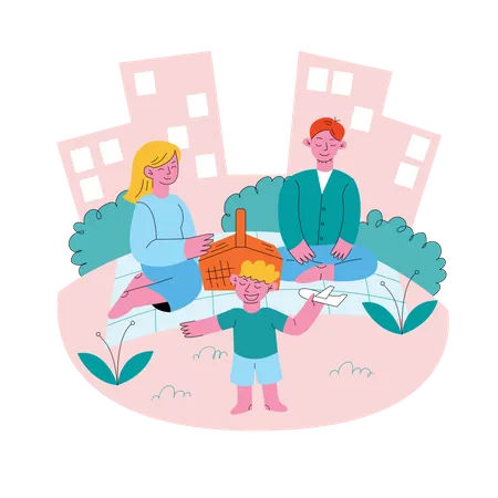 Familienpicknick in einem Garten  Illustration