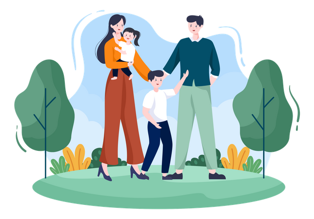 Familienzeit Eltern und Kinder  Illustration