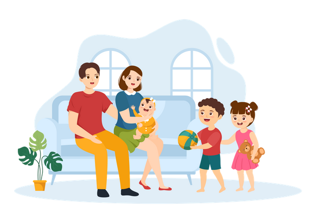 Familienzusammenhalt mit Kindern und Eltern  Illustration