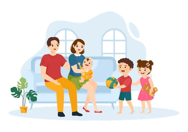 Familienzusammenhalt mit Kindern und Eltern  Illustration