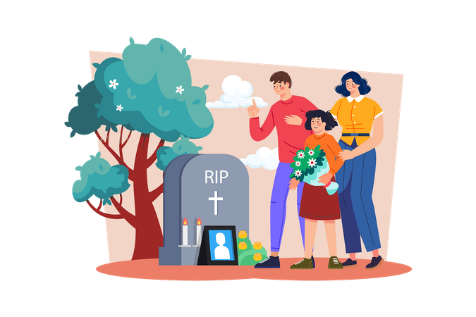 Families gather to honor their loved ones who have passed away in service Illustration