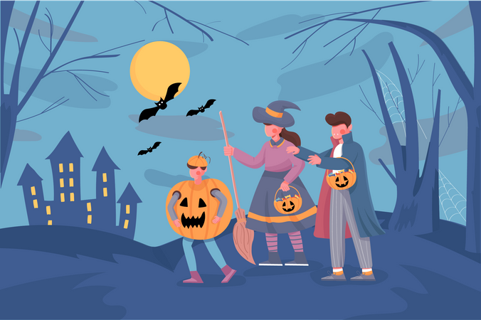 Famille à Halloween  Illustration