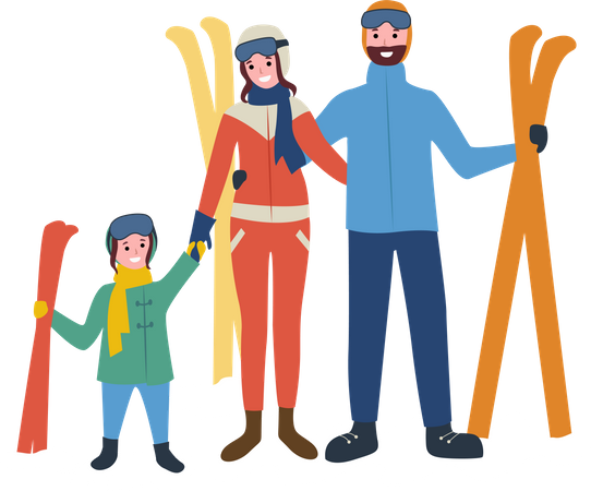 Famille allant au ski  Illustration