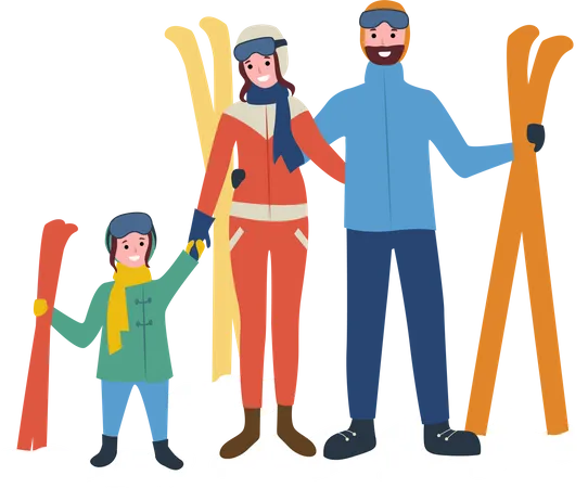 Famille allant au ski  Illustration