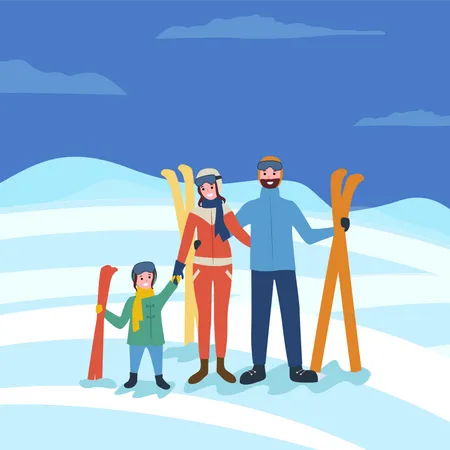 Famille allant au ski  Illustration