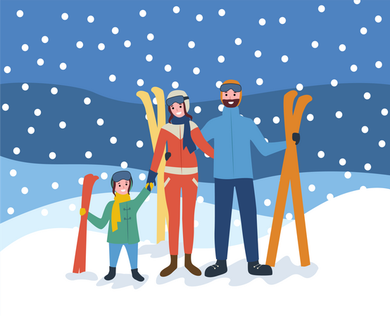 Famille allant au ski  Illustration