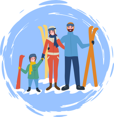 Famille allant au ski  Illustration