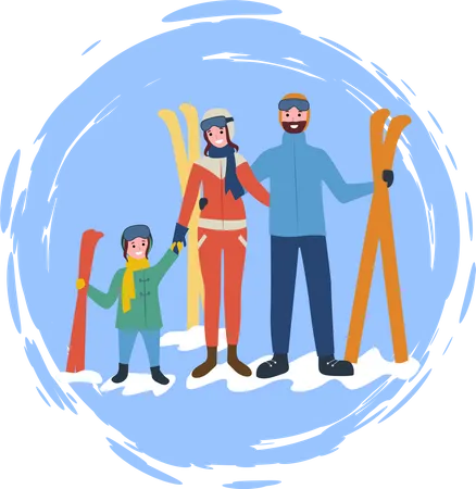 Famille allant au ski  Illustration