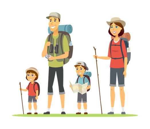 Famille partant en camping  Illustration