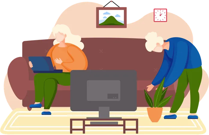 Famille sympathique jouant à des jeux vidéo à la maison  Illustration