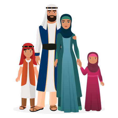 Famille arabe portant une tenue traditionnelle  Illustration