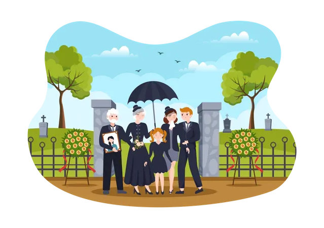 Famille au cimetière  Illustration