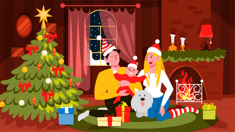 Famille célébrant Noël  Illustration