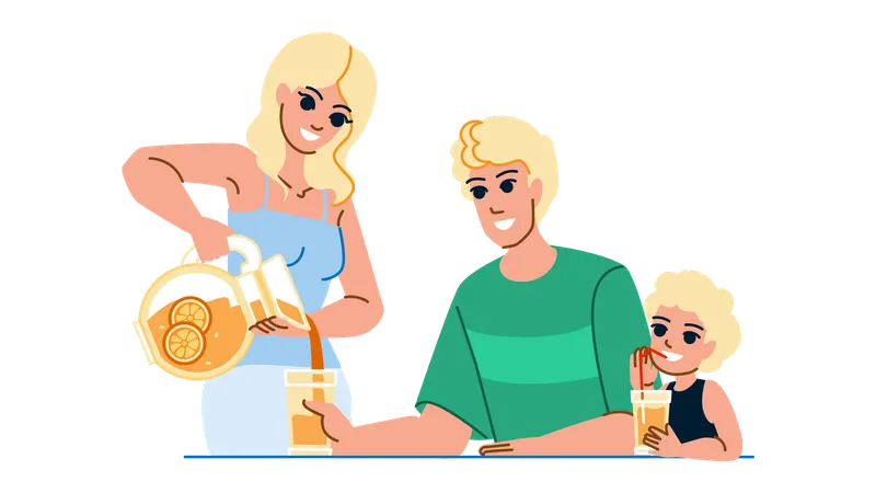 Famille buvant du jus d'orange  Illustration