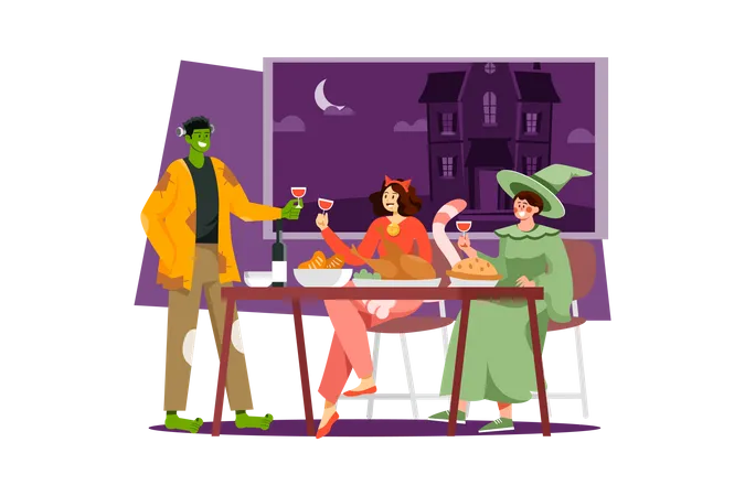 Famille célébrant Halloween  Illustration