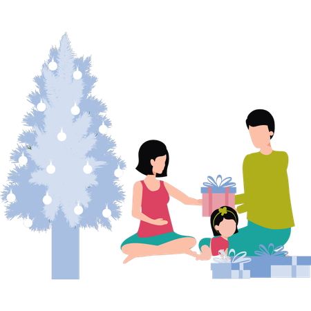 Famille célébrant Noël  Illustration