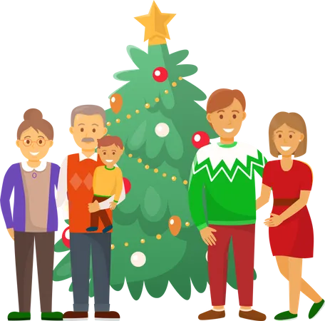 Famille célébrant le jour de Noël  Illustration