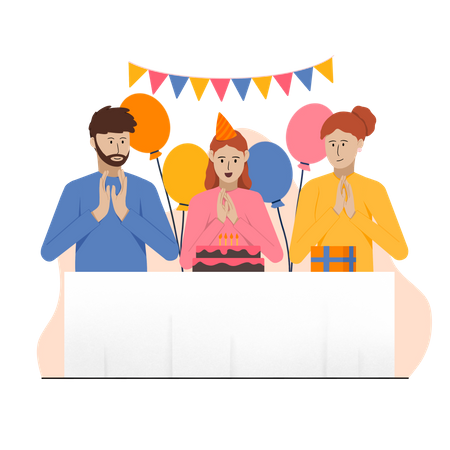 Famille célébrant son anniversaire  Illustration