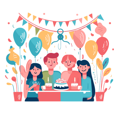 La famille fête son anniversaire  Illustration