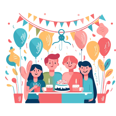 La famille fête son anniversaire  Illustration