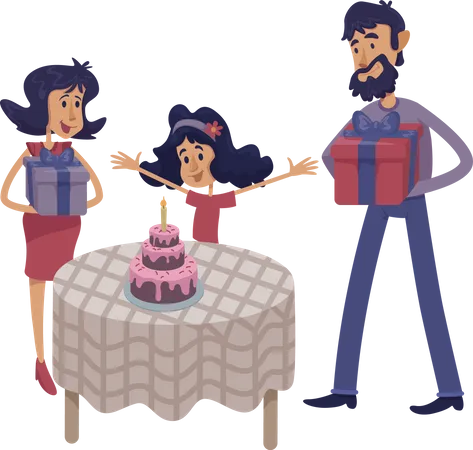 La famille célèbre l'anniversaire de l'enfant  Illustration