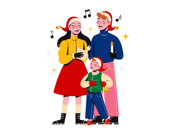 Famille chantant ensemble une chanson de Noël  Illustration