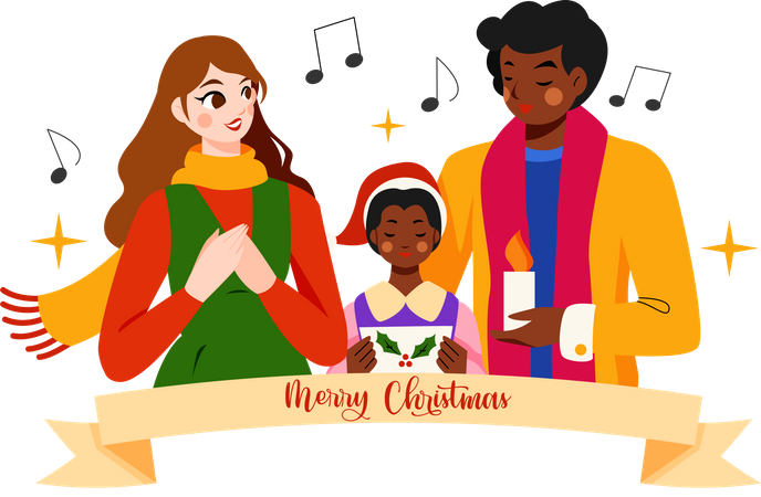 Famille chantant ensemble une chanson de Noël  Illustration