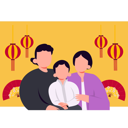 Famille chinoise célébrant le nouvel an  Illustration