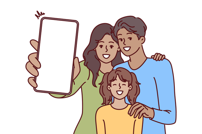 Une famille clique sur un selfie ensemble  Illustration
