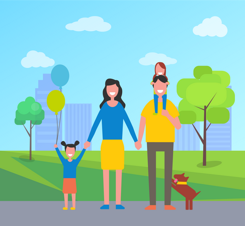 Famille dans le parc de la ville  Illustration