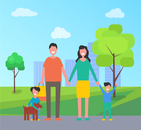 Famille dans le parc de la ville  Illustration