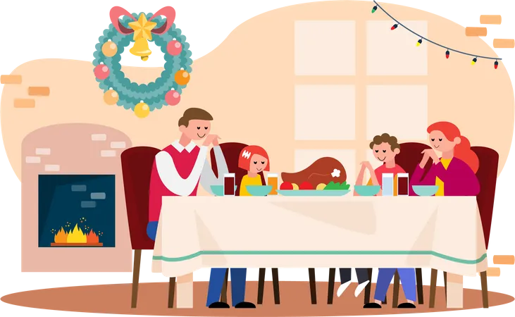 Famille en train de dîner de Noël ensemble  Illustration
