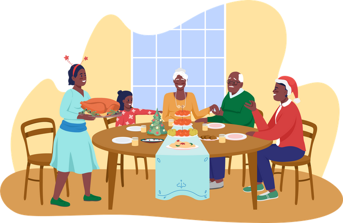 Famille en train de dîner ensemble la veille de Noël  Illustration