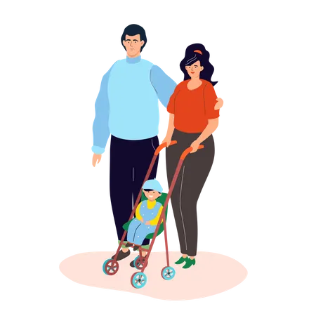 Famille en promenade  Illustration