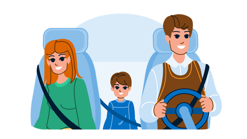 Famille en voiture  Illustration