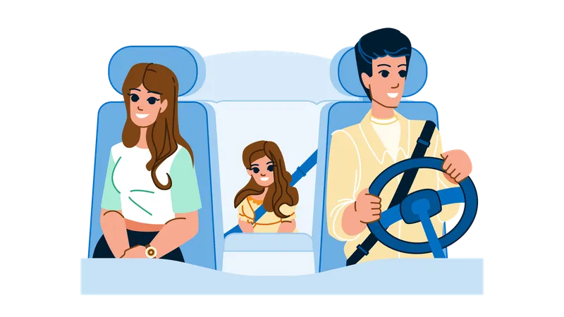 Famille en voiture  Illustration