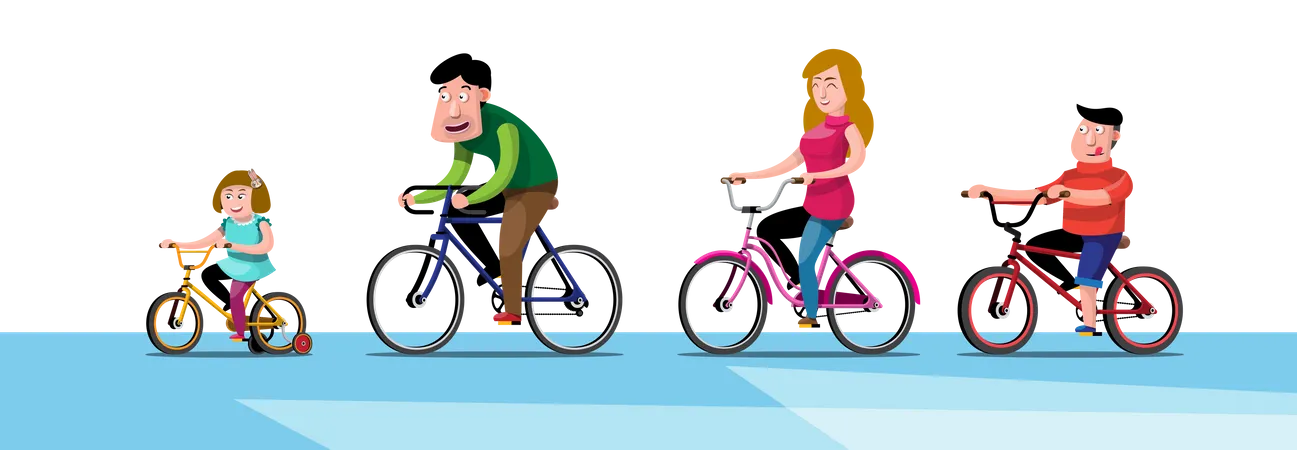 Famille faisant du vélo ensemble  Illustration