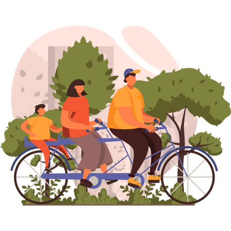 Famille faisant du vélo le matin  Illustration