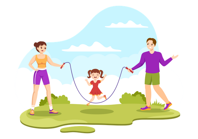Famille faisant de la corde à sauter  Illustration