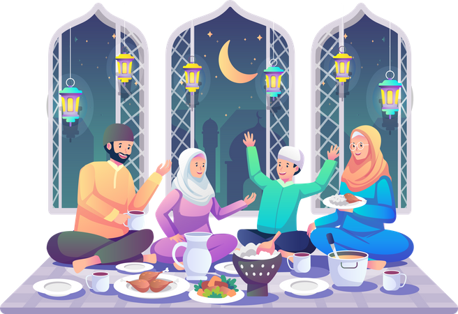 Famille faisant le dîner du Ramazan ensemble  Illustration