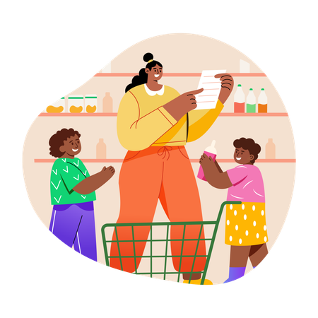 Famille faisant du shopping en magasin  Illustration