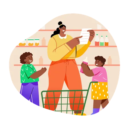 Famille faisant du shopping en magasin  Illustration